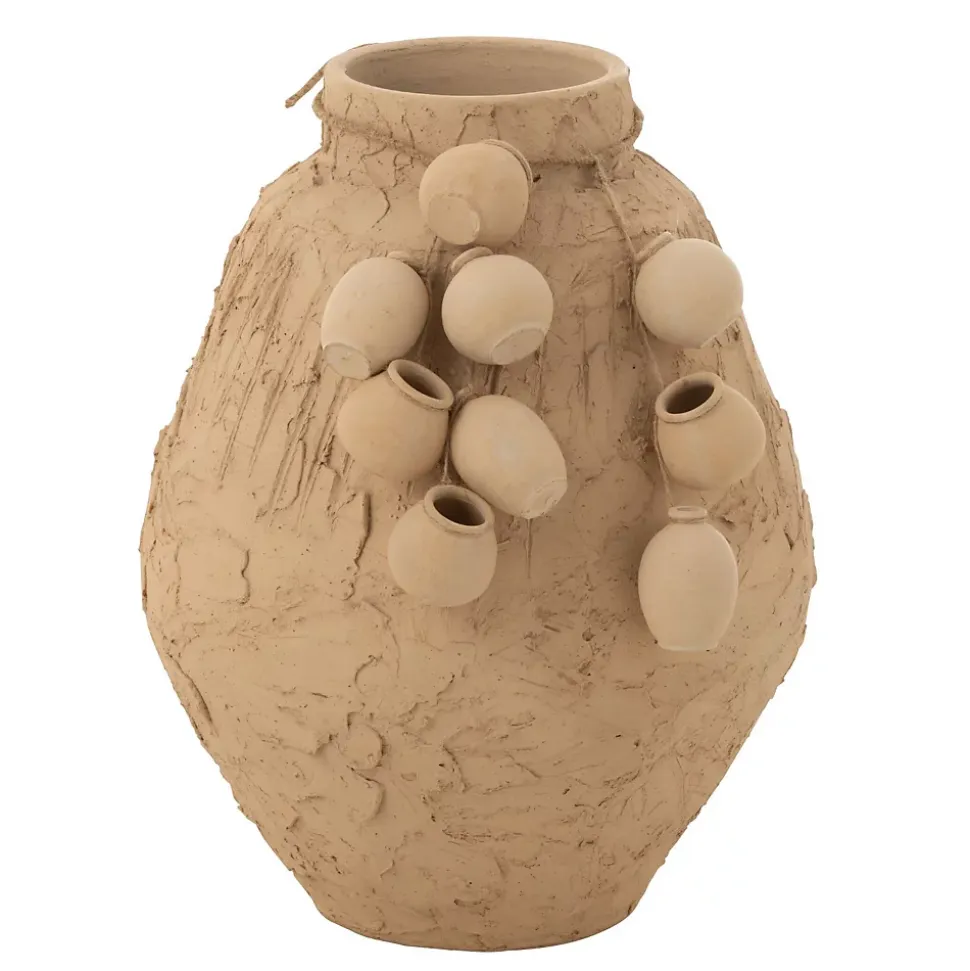 Vase décoratif texturé en papier mâché (35x35x45 cm - Naturel)