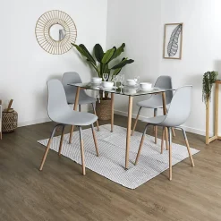 VERANA - Ensemble Table en Verre + 4 Chaises PP Gris