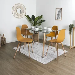 VERANA - Ensemble Table en Verre + 4 Chaises PP Jaune