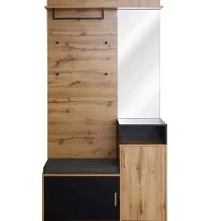 Vestiaire à l'entrée avec miroir, banc et meuble à chaussures, porte-manteau mural