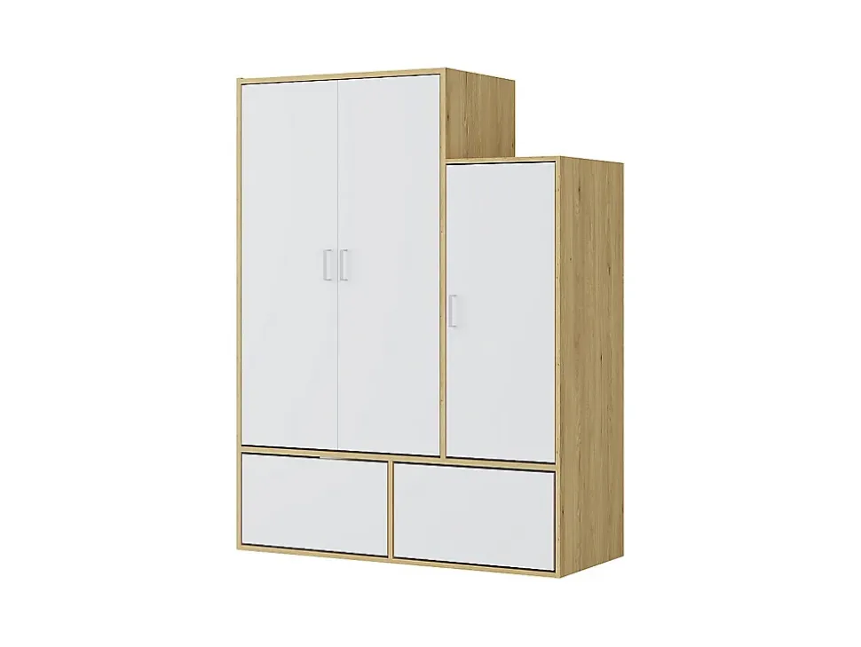 Vestiaire avec 3 portes, 1 penderie et 2 compartiments chaussures - Blanc et naturel - NYVELA