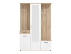 Vestiaire avec 3 portes, 1 tiroir et 1 miroir - Naturel et blanc - CAMOLA