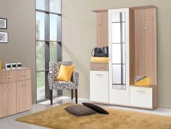 Vestiaire avec 3 portes, 1 tiroir et 1 miroir - Naturel et blanc - CAMOLA