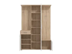 Vestiaire avec 3 portes, 1 tiroir et 1 miroir - Naturel et blanc - CAMOLA
