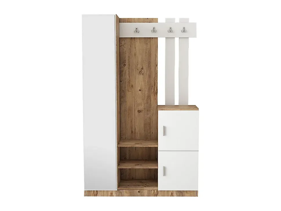 Vestiaire avec 3 portes et 1 miroir - Blanc et naturel - MIROTA
