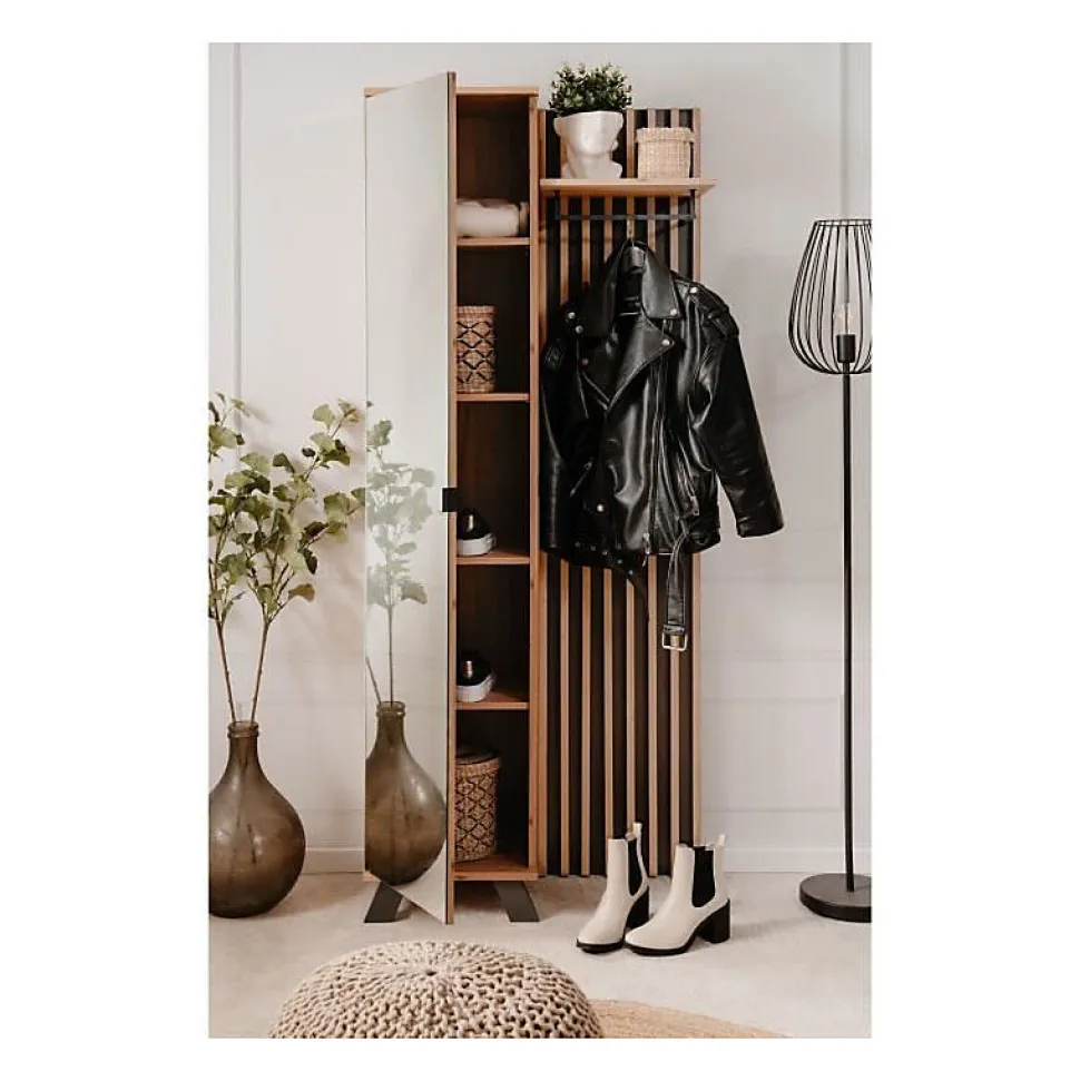 Vestiaire avec miroir - MEDAN 42A - Anthracite / Chene artisan - 80 x 190 x 37 cm