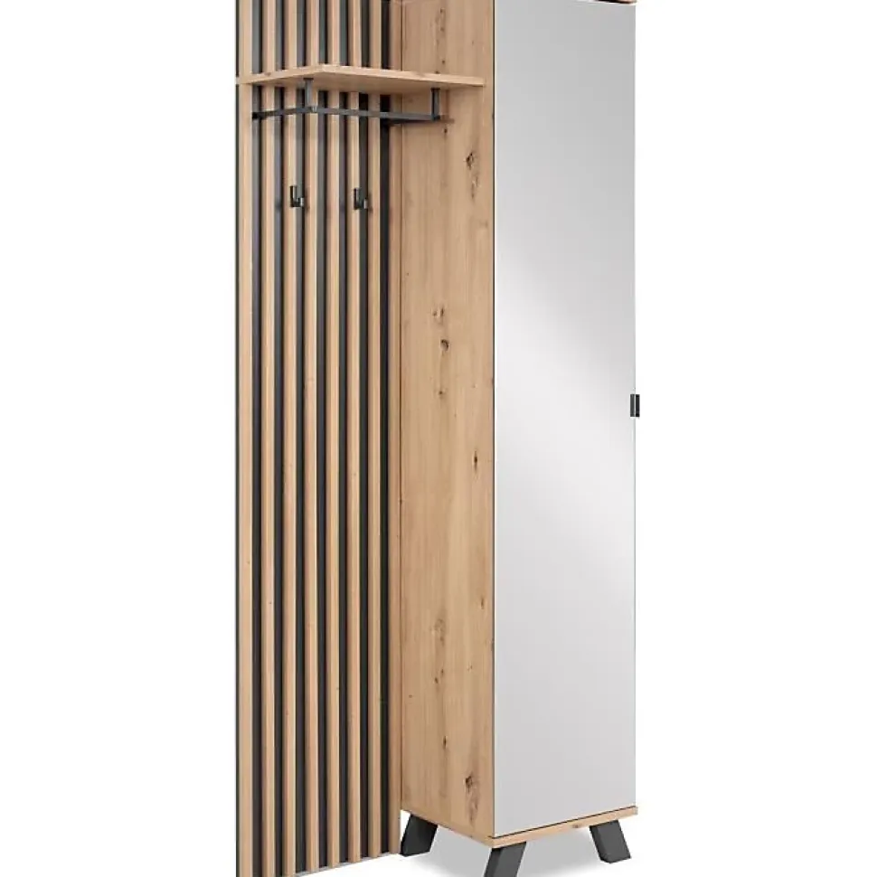 Vestiaire avec miroir - MEDAN 42A - Anthracite / Chene artisan - 80 x 190 x 37 cm