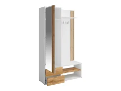 Vestiaire avec miroir et rangements - Blanc et Naturel - JANAKIA