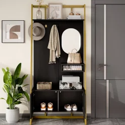Vestiaire De Rangement - Miroir, Banc, Porte-chaussures - Mettre dans vestiaires,noir
