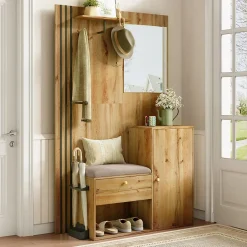 Vestiaire De Rangement Avec Miroir Et Moulures Noires ,Mettre dans vestiaires, 115x185x37 Cm,bois