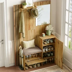 Vestiaire De Rangement Avec Miroir Et Moulures Noires ,Mettre dans vestiaires, 115x185x37 Cm,bois