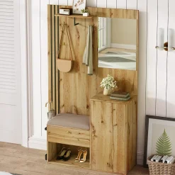 Vestiaire De Rangement Avec Miroir Et Moulures Noires ,Mettre dans vestiaires, 115x185x37 Cm,bois