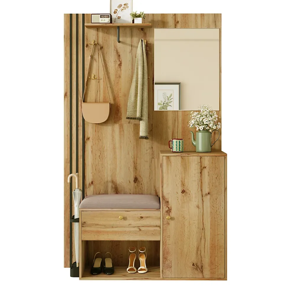 Vestiaire De Rangement Avec Miroir Et Moulures Noires ,Mettre dans vestiaires, 115x185x37 Cm,bois