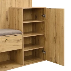 Vestiaire De Rangement Avec Miroir Et Moulures Noires ,Mettre dans vestiaires, 115x185x37 Cm,bois