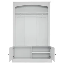 Vestiaire d'entrée - Banc et Portemanteau avec Étagères Réglables et Meuble à Chaussures, Blanc, 120x40x190 cm