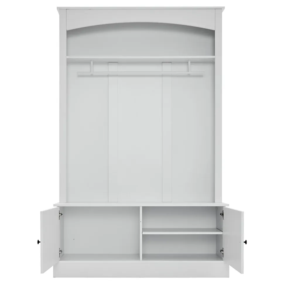 Vestiaire d'entrée - Banc et Portemanteau avec Étagères Réglables et Meuble à Chaussures, Blanc, 120x40x190 cm
