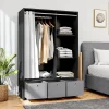Vestiaire d'entrée - barre de penderie, 3 niches, 3 tiroirs tissu, rideau - panneaux noir polyester lin gris clair