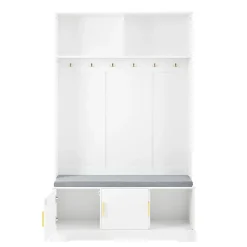Vestiaire d'Entrée - Meuble d'Entrée avec Banc Assise et Patères, Rangement Pratique, Bois MDF Blanc 120x40x191 cm