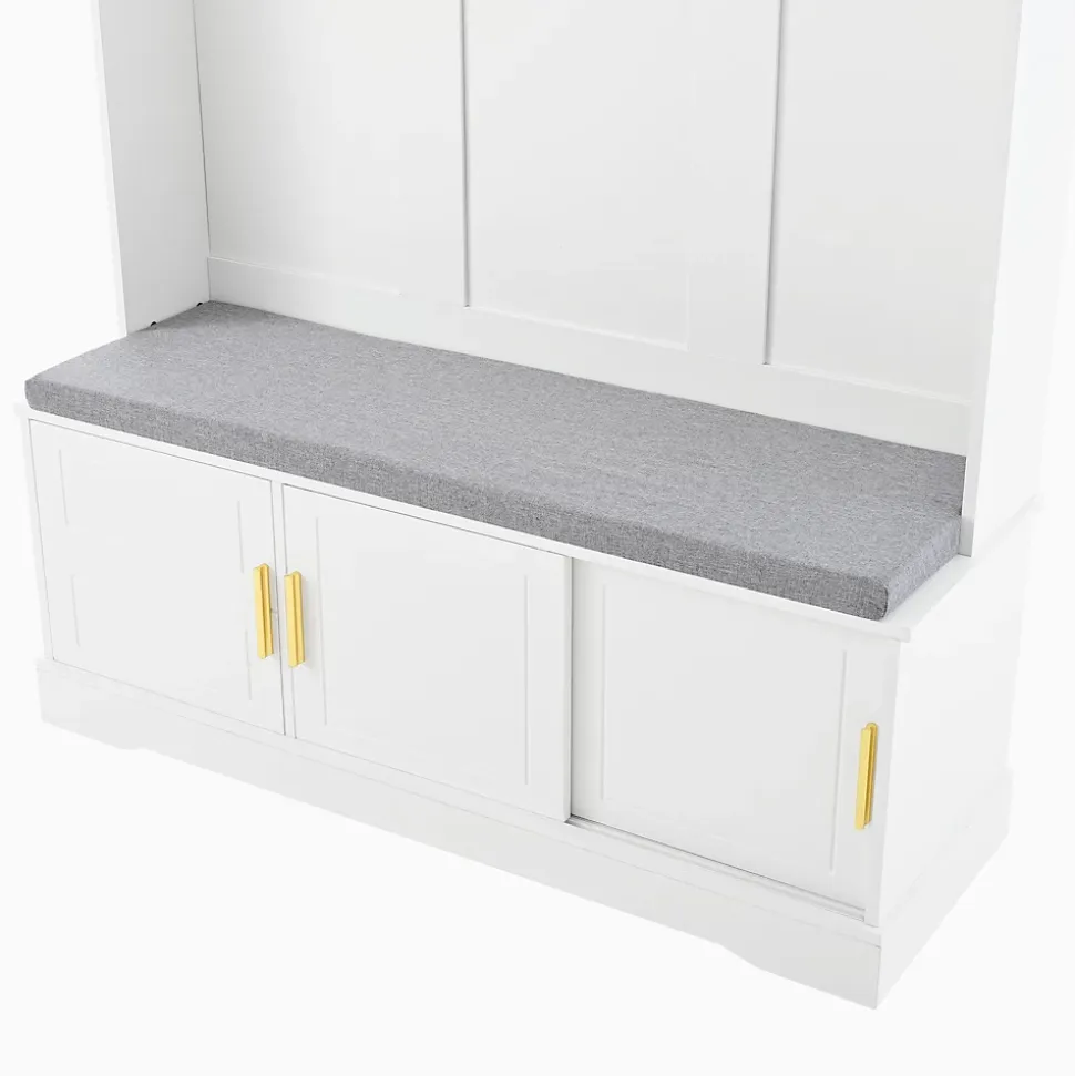 Vestiaire d'Entrée - Meuble d'Entrée avec Banc Assise et Patères, Rangement Pratique, Bois MDF Blanc 120x40x191 cm