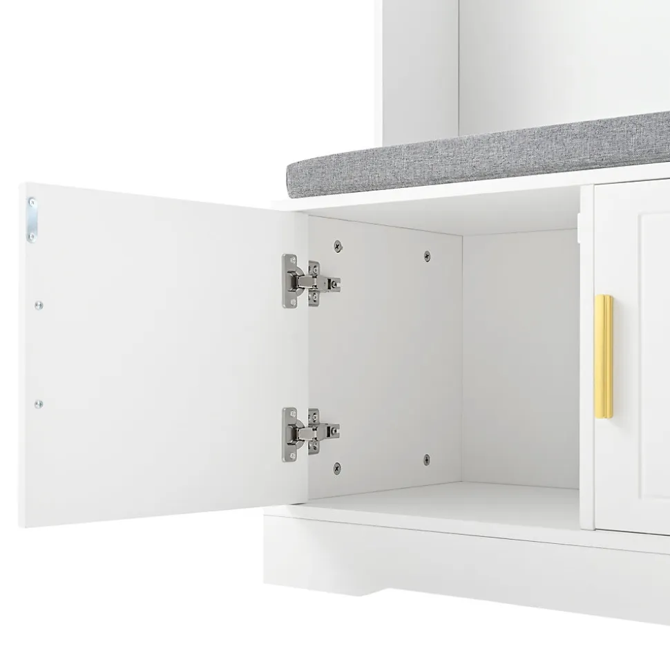 Vestiaire d'Entrée - Meuble d'Entrée avec Banc Assise et Patères, Rangement Pratique, Bois MDF Blanc 120x40x191 cm