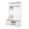 Vestiaire d'entrée - Meuble d'entrée avec LED, Banc Intégré et Miroir - MDF Blanc+Naturel 120x40x187 cm