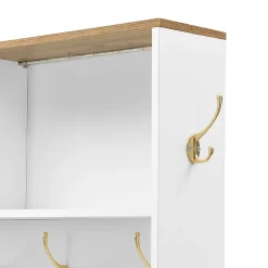 Vestiaire d'entrée - Meuble d'entrée avec LED, Banc Intégré et Miroir - MDF Blanc+Naturel 120x40x187 cm