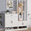Vestiaire d'entrée - Meuble d'entrée avec Porte-Manteaux - 4 Portes, 1 Tiroir et Rangement Chaussures, Blanc - 140x32x180 cm