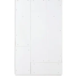 Vestiaire d'entrée avec banc, 3 portes et 3 rangements ouverts, meuble panneau et métal, 120x40x200 cm blanc