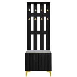 Vestiaire d'entrée avec Banc à Chaussures - Panneau Mural avec Crochets - Panneau de Particules - Noir - 60,5x35,2x180,5 cm