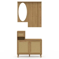 Vestiaire d'entrée avec miroir HANAE effet naturel cannage