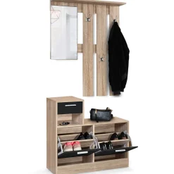 Vestiaire d'entrée avec miroir PAULIN design hêtre portes noires