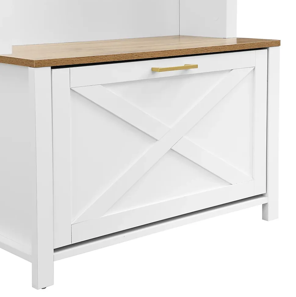 Vestiaire d'entrée avec Patères et Étagères - Meuble d'entrée Tout-en-Un en MDF, Blanc+Naturel, 75x35x195 cm