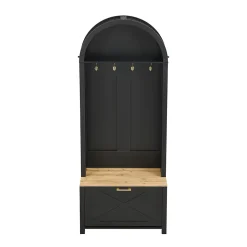 Vestiaire d'entrée avec Patères et Étagères - Meuble d'entrée Multifonction en MDF, Noir+Naturel, 75x35x195 cm