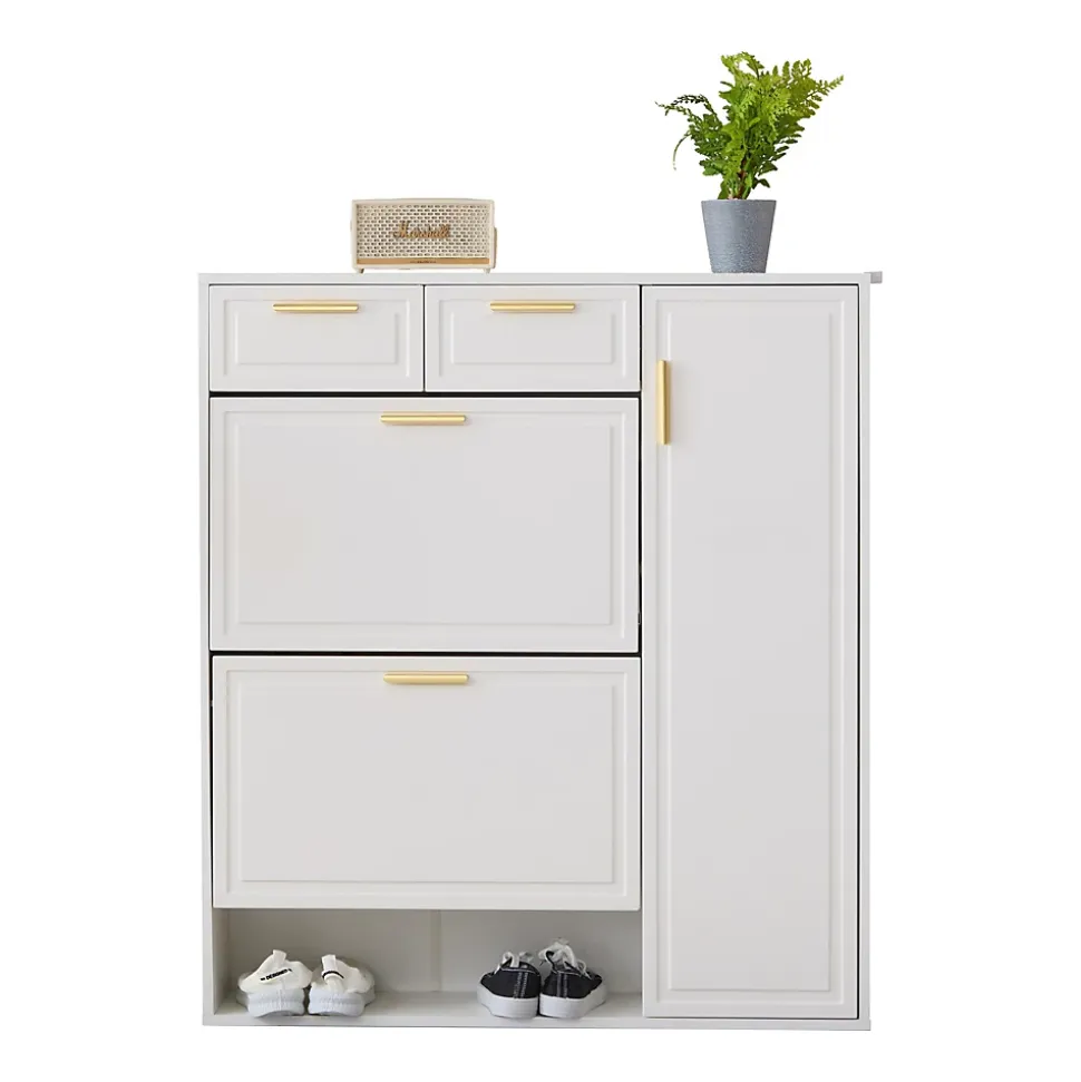 Vestiaire d'Entrée Blanc avec Banc Capitonné, Patères et Rangement Chaussures - 95x24x107,5 cm