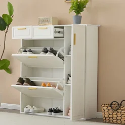 Vestiaire d'Entrée Blanc avec Banc Capitonné, Patères et Rangement Chaussures - 95x24x107,5 cm