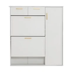 Vestiaire d'Entrée Blanc avec Banc Capitonné, Patères et Rangement Chaussures - 95x24x107,5 cm