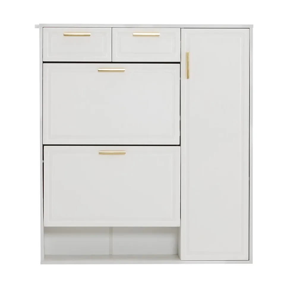 Vestiaire d'Entrée Blanc avec Banc Capitonné, Patères et Rangement Chaussures - 95x24x107,5 cm