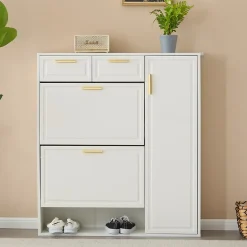 Vestiaire d'Entrée Blanc avec Banc Capitonné, Patères et Rangement Chaussures - 95x24x107,5 cm