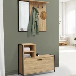 Vestiaire d'entrée DETROIT avec miroir et range-chaussures design industriel