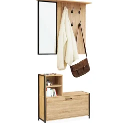 Vestiaire d'entrée DETROIT avec miroir et range-chaussures design industriel