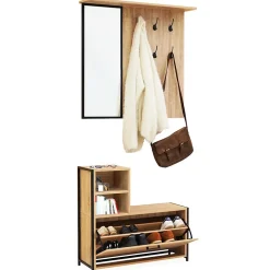 Vestiaire d'entrée DETROIT avec miroir et range-chaussures design industriel