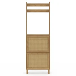 Vestiaire d'entrée HANAE meuble chaussures 2 portes effet naturel cannage