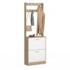 Vestiaire d'entrée KLARK meuble chaussures 2 portes effet bois et blanc