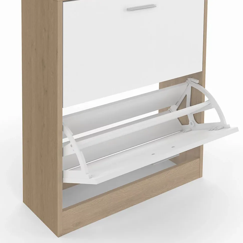 Vestiaire d'entrée KLARK meuble chaussures 2 portes effet bois et blanc