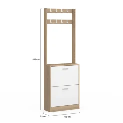Vestiaire d'entrée KLARK meuble chaussures 2 portes effet bois et blanc