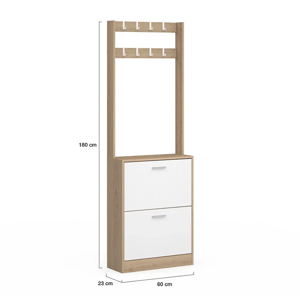 Vestiaire d'entrée KLARK meuble chaussures 2 portes effet bois et blanc