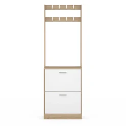 Vestiaire d'entrée KLARK meuble chaussures 2 portes effet bois et blanc
