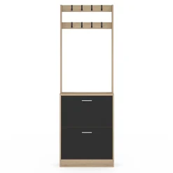 Vestiaire d'entrée KLARK meuble chaussures 2 portes effet bois et noir