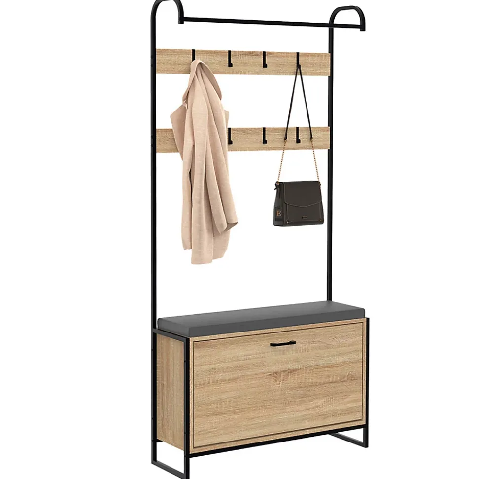 Vestiaire d'entrée LUIS avec banc et meuble à chaussures 1 porte design industriel