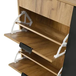 Vestiaire d'Entrée, Miroir, 4 Portes 1 Tiroir, Banc et Rangement Chaussures - Meuble d'Entrée en Panneaux de Particules - Naturel